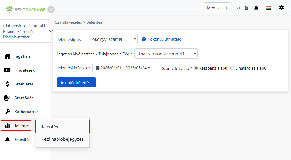 Lépjen be a jelentések oldalára a jelentések menüből, válassza a főkönyvet.